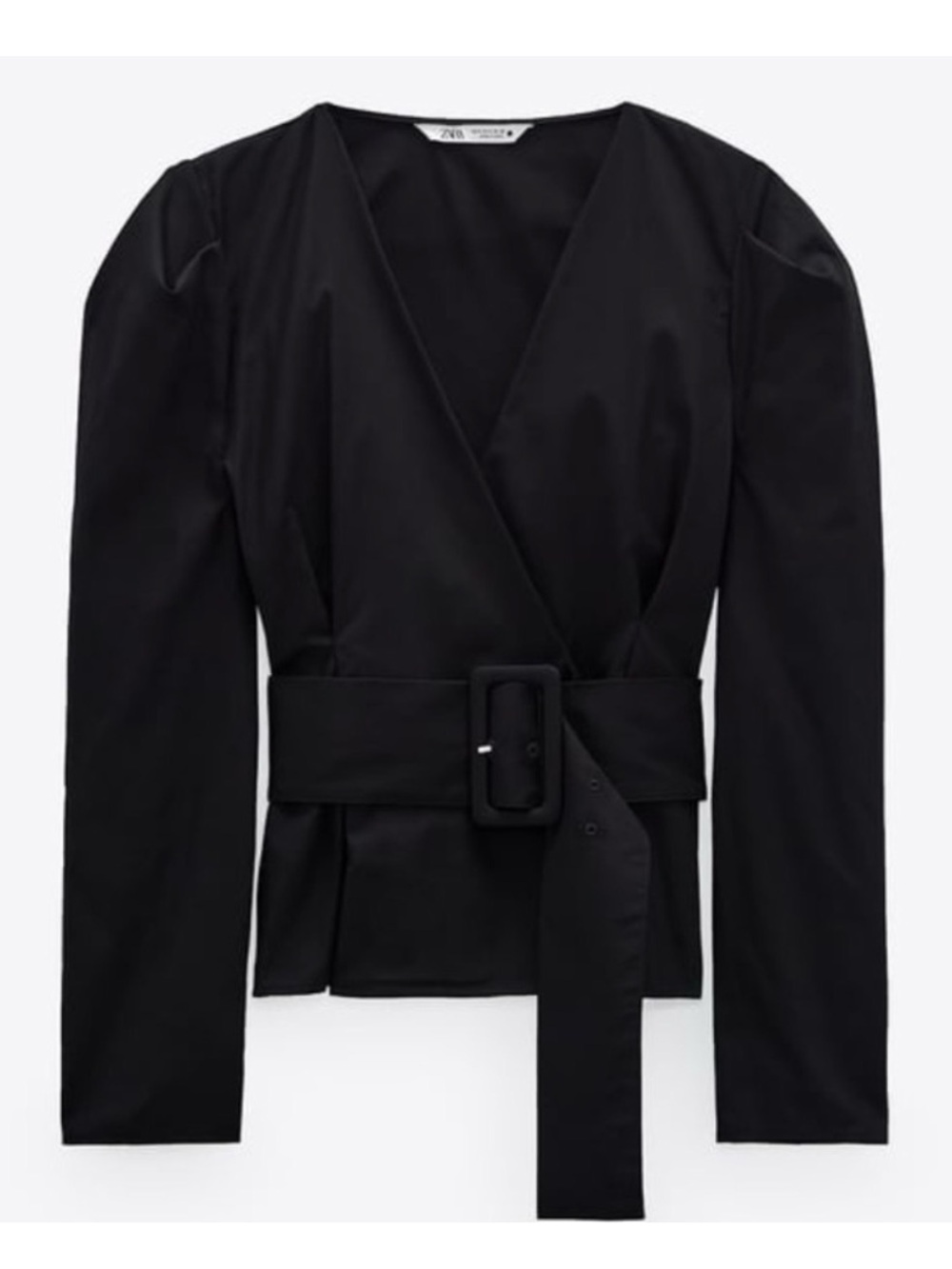 Zara Black Wrap Cotton Poplin Top with Wide Buckle Belt